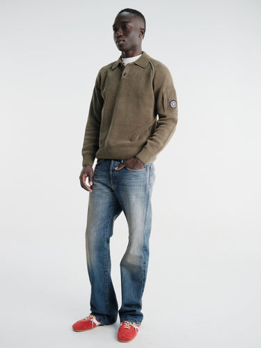 C.P. Company - Chenille Cotton Polo Sweater in Ivy Green