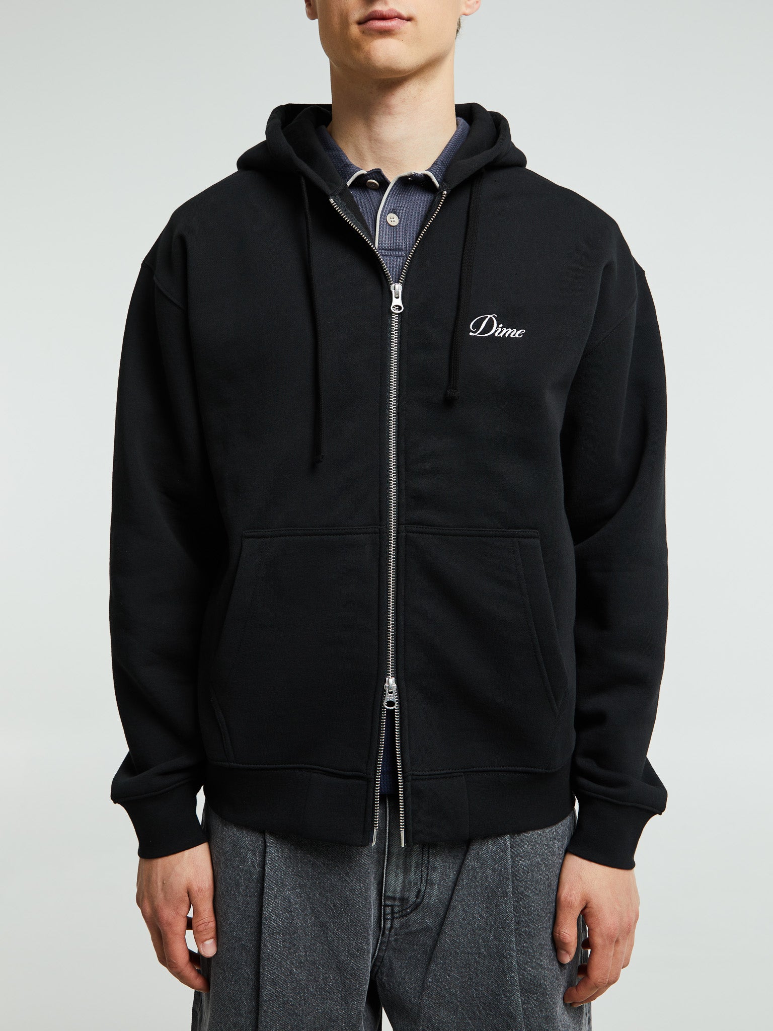 Dime - Cursive Zip Hoodie in Black