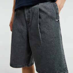 Dime - Pleated Denim Shorts in Faded Black