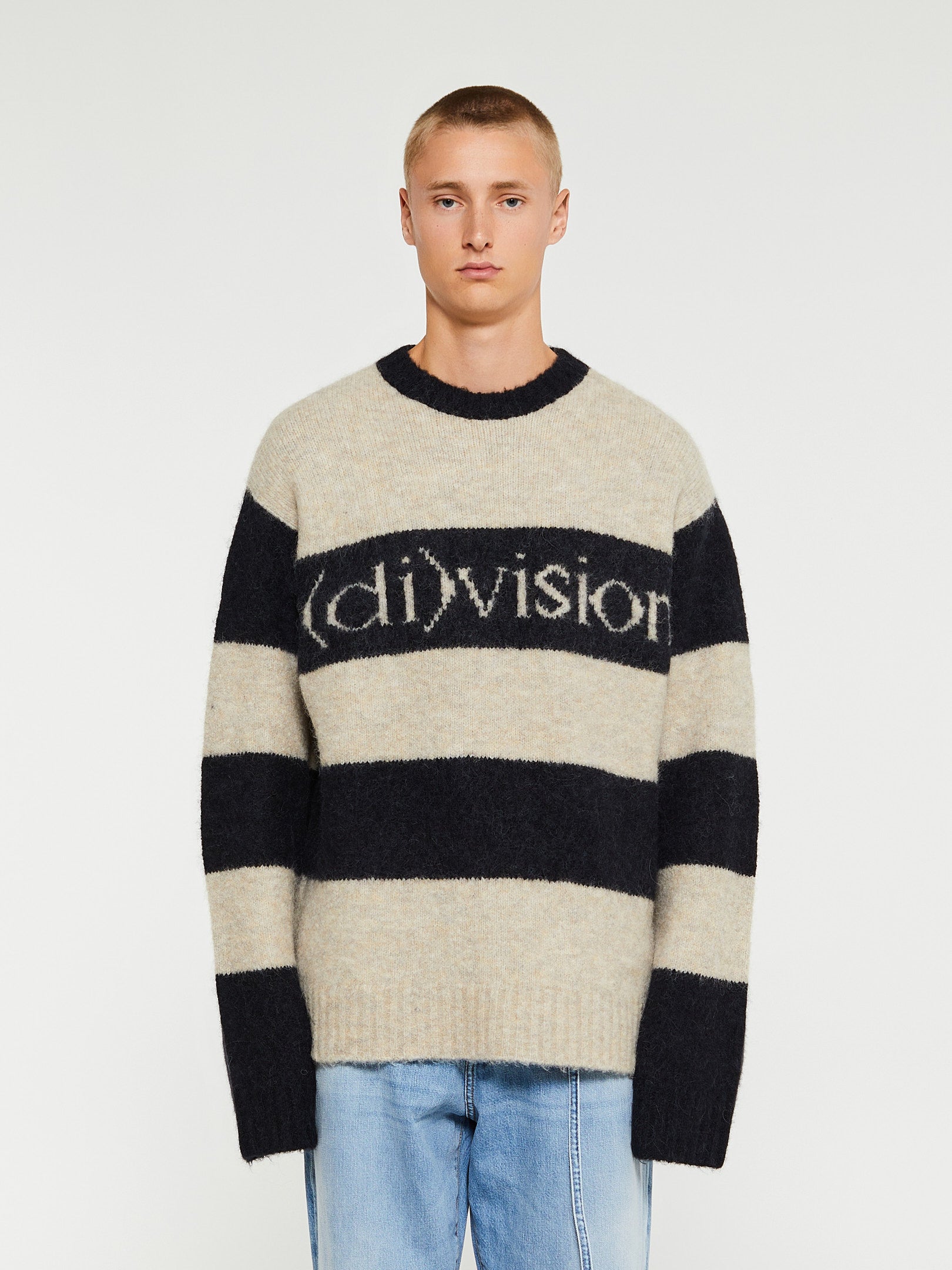 (di)vision - Striped Logo Knit Sweater in Black and White