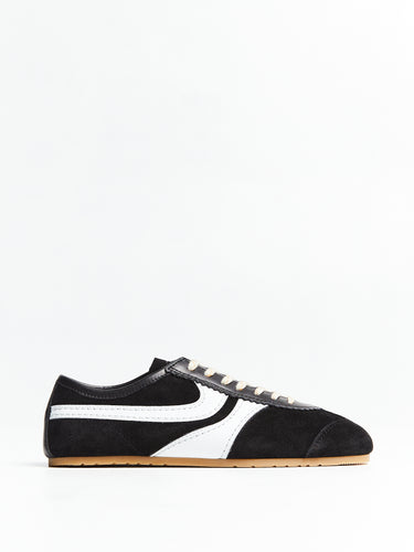Leather-Trimmed Ruskinds Sneakers i Sort og Hvid