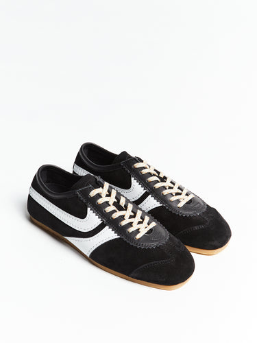 Leather-Trimmed Ruskinds Sneakers i Sort og Hvid