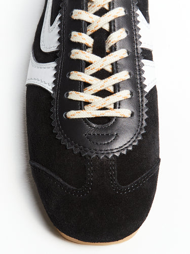 Leather-Trimmed Ruskinds Sneakers i Sort og Hvid