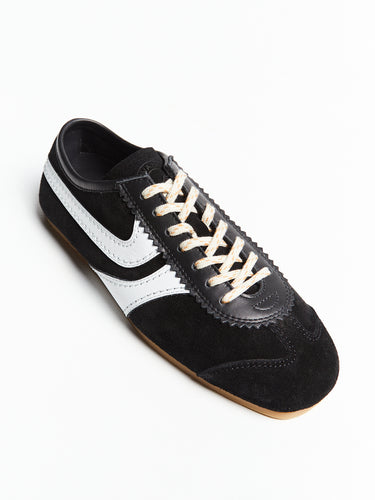 Leather-Trimmed Ruskinds Sneakers i Sort og Hvid