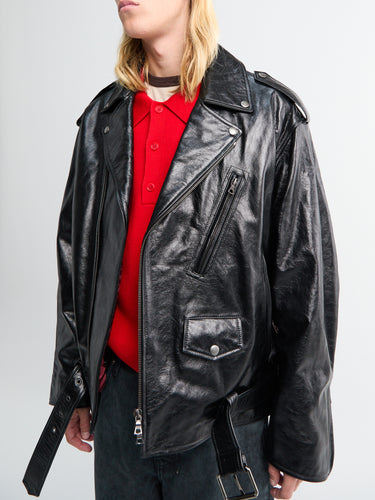 Dries Van Noten - Leather Biker Jacket in Black
