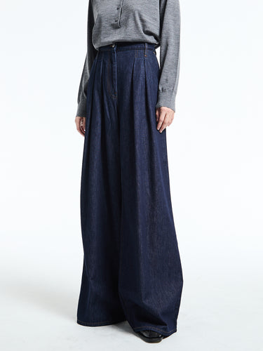Dries Van Noten - Pleated denim wide-leg Pants in Indigo