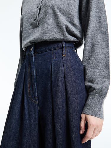 Dries Van Noten - Pleated denim wide-leg Pants in Indigo