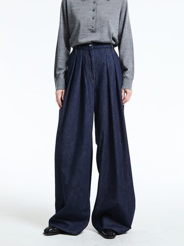 Dries Van Noten - Pleated denim wide-leg Pants in Indigo