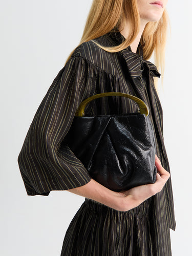 Dries Van Noten - Crisp Small Pleated Leather Bag in Black