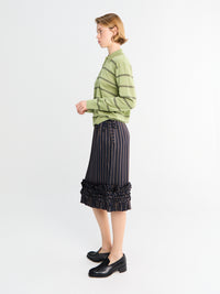 Dries Van Noten - Scotts Ruffle-Trim Striped Skirt in Navy
