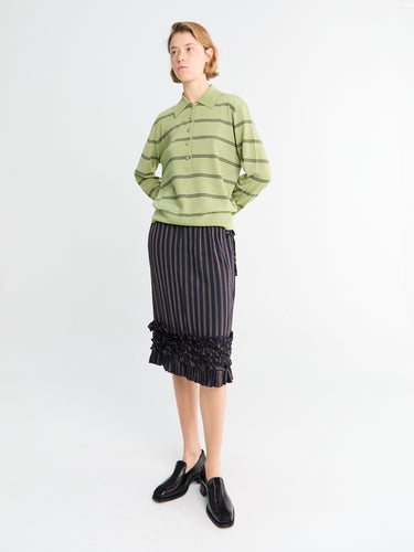 Dries Van Noten - Scotts Ruffle-Trim Striped Skirt in Navy