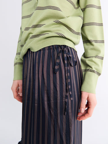 Dries Van Noten - Scotts Ruffle-Trim Striped Skirt in Navy