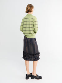 Dries Van Noten - Scotts Ruffle-Trim Striped Skirt in Navy