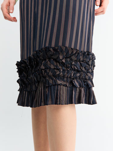 Dries Van Noten - Scotts Ruffle-Trim Striped Skirt in Navy