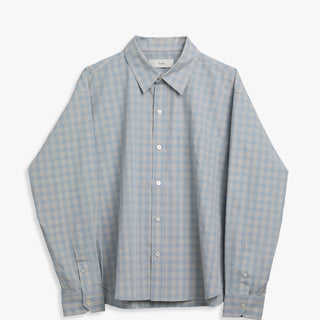 Dunst - Unisex Cropped Checked Shirt in Soft Blue Check