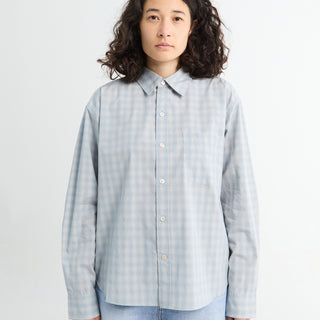 Dunst - Unisex Cropped Checked Shirt in Soft Blue Check