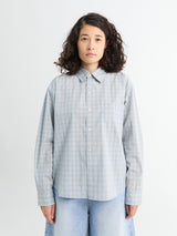 Dunst - Unisex Cropped Checked Shirt in Soft Blue Check