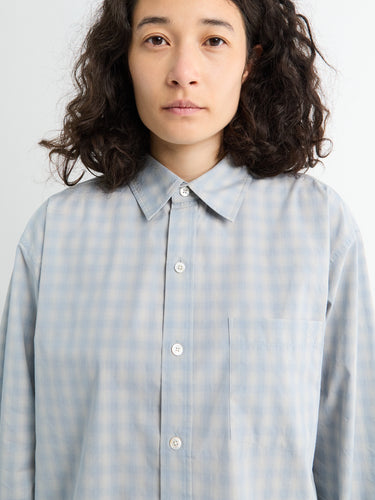 Dunst - Unisex Cropped Checked Shirt in Soft Blue Check