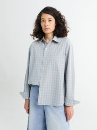 Dunst - Unisex Cropped Checked Shirt in Soft Blue Check