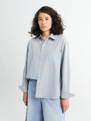 Dunst - Unisex Cropped Checked Shirt in Soft Blue Check