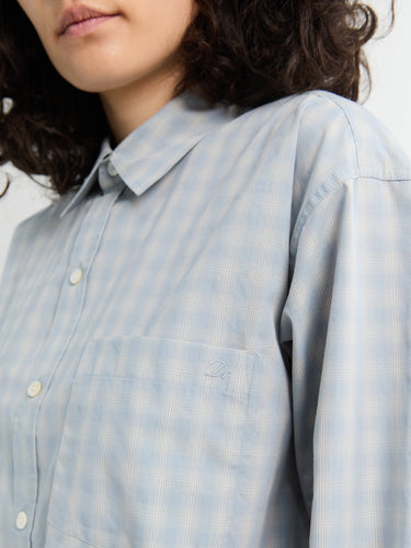 Dunst - Unisex Cropped Checked Shirt in Soft Blue Check