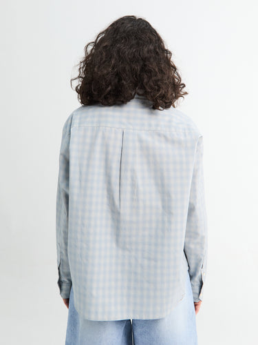 Dunst - Unisex Cropped Checked Shirt in Soft Blue Check