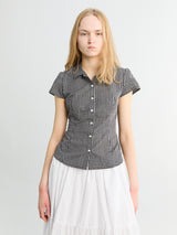Dunst - Cap Sleeve Slim Shirt Blouse in Black Check