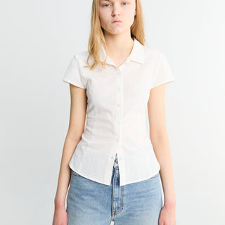 Dunst - Cap Sleeve Slim Shirt Blouse in White Stripe