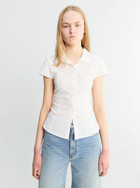 Dunst - Cap Sleeve Slim Shirt Blouse in White Stripe