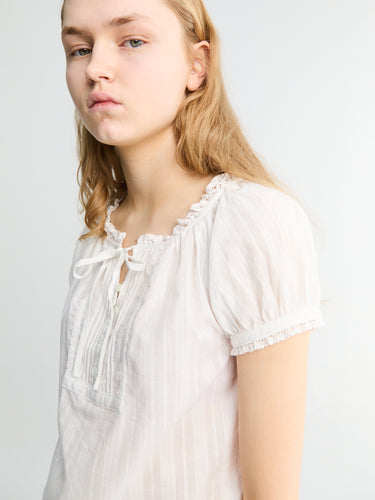 Dunst - Ribboned Shirring Blouse in Off-White