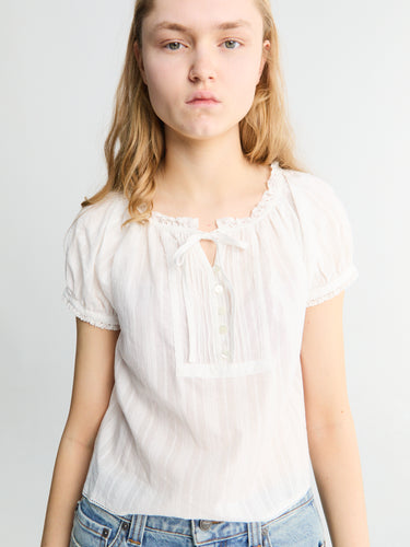 Dunst - Ribboned Shirring Blouse in Off-White
