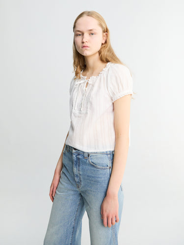 Dunst - Ribboned Shirring Blouse in Off-White