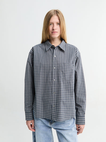 Dunst - Cropped Checked Shirt in Navy Check – Stoy