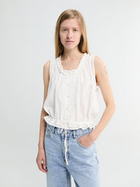 Flæset Ærmeløs Bluse i Hvid
