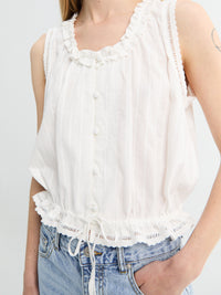 Frilled Sleeveless Blouse in White