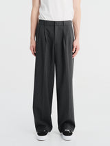 Dunst - Double Pleated Wide Slacks in Charcoal Grey