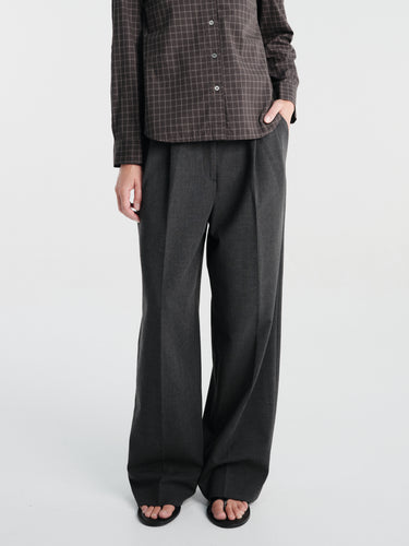 Dunst - Double Pleated Wide Slacks in Charcoal Grey