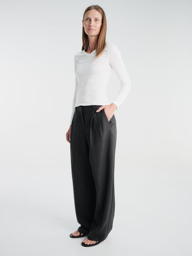 Dunst - Double Pleated Wide Slacks in Charcoal Grey