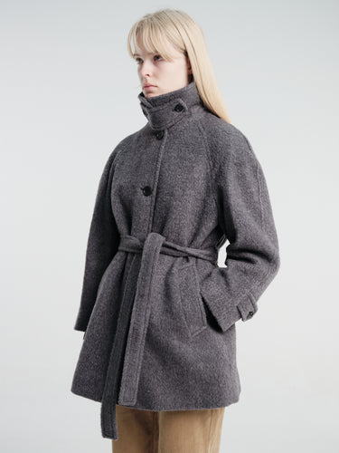 Dunst - Belted Half Coat in Charcoal Grey