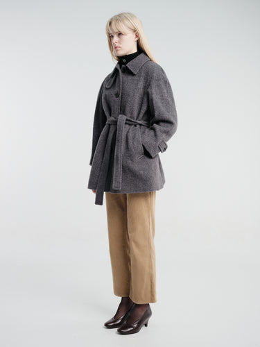 Dunst - Belted Half Coat in Charcoal Grey