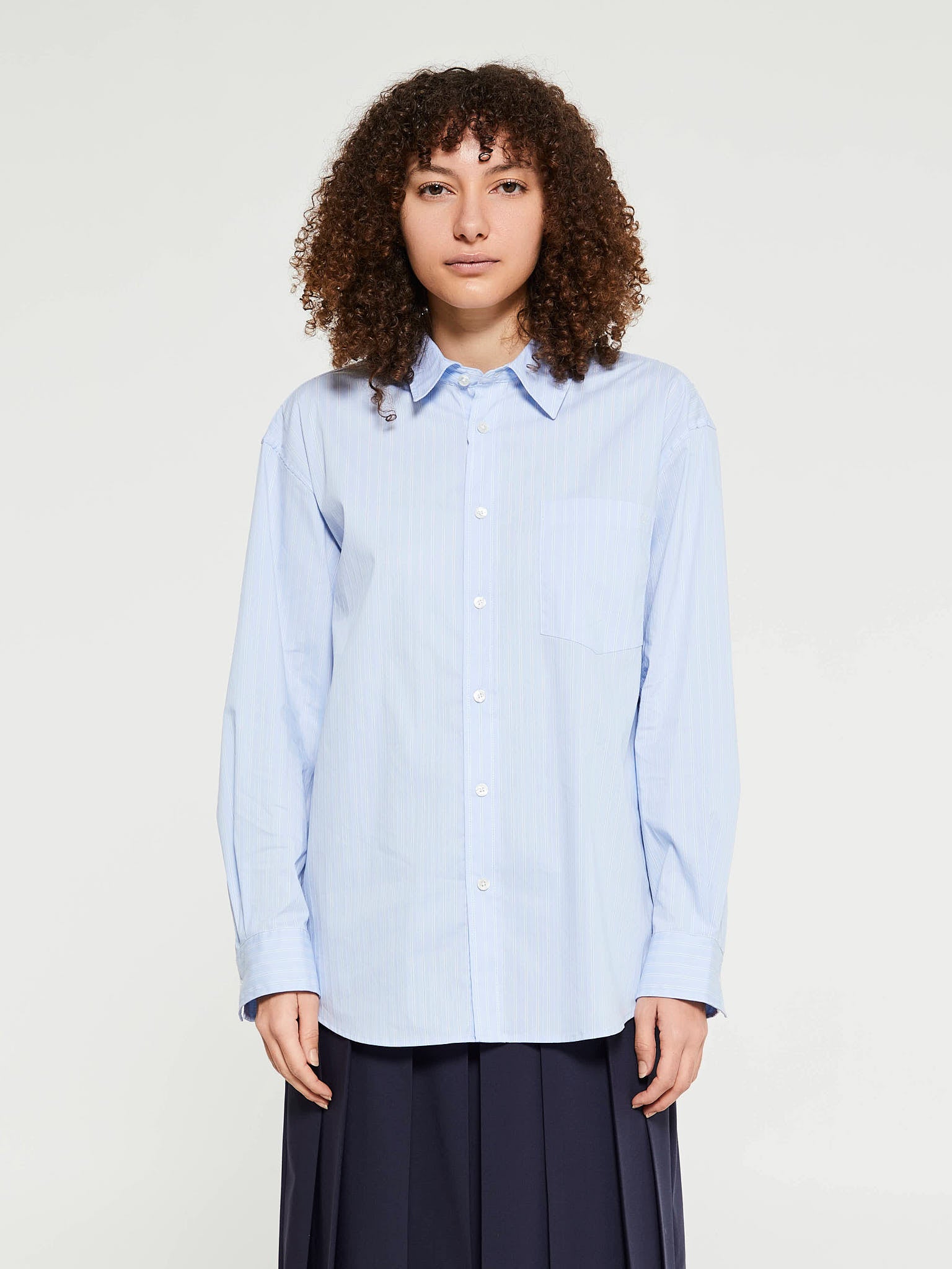 Dunst - Unisex Striped Oversized Shirt in Skyblue Stripe