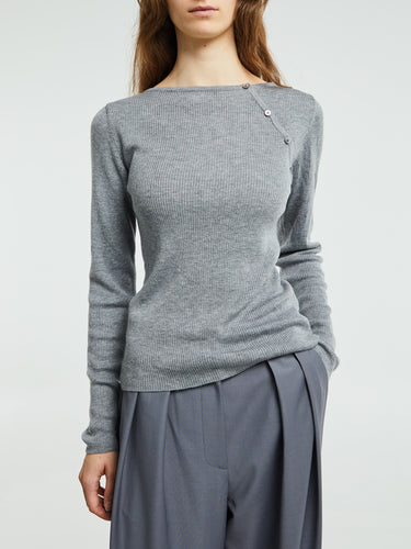 Dunst - Buttoned Slit Knit Top in Melange Grey