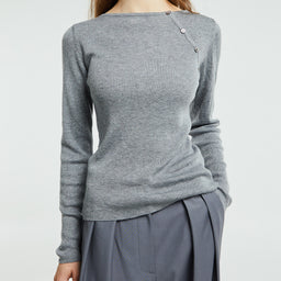 Dunst - Buttoned Slit Knit Top in Melange Grey