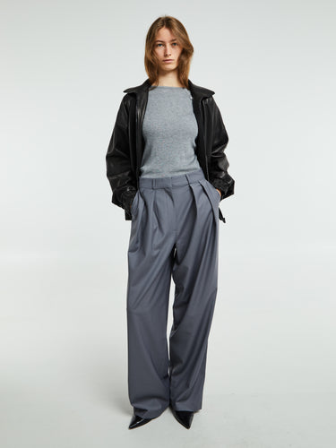 Dunst - Buttoned Slit Knit Top in Melange Grey