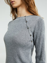 Dunst - Buttoned Slit Knit Top in Melange Grey