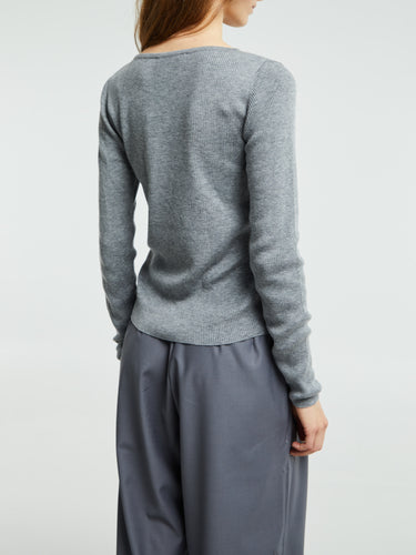 Dunst - Buttoned Slit Knit Top in Melange Grey