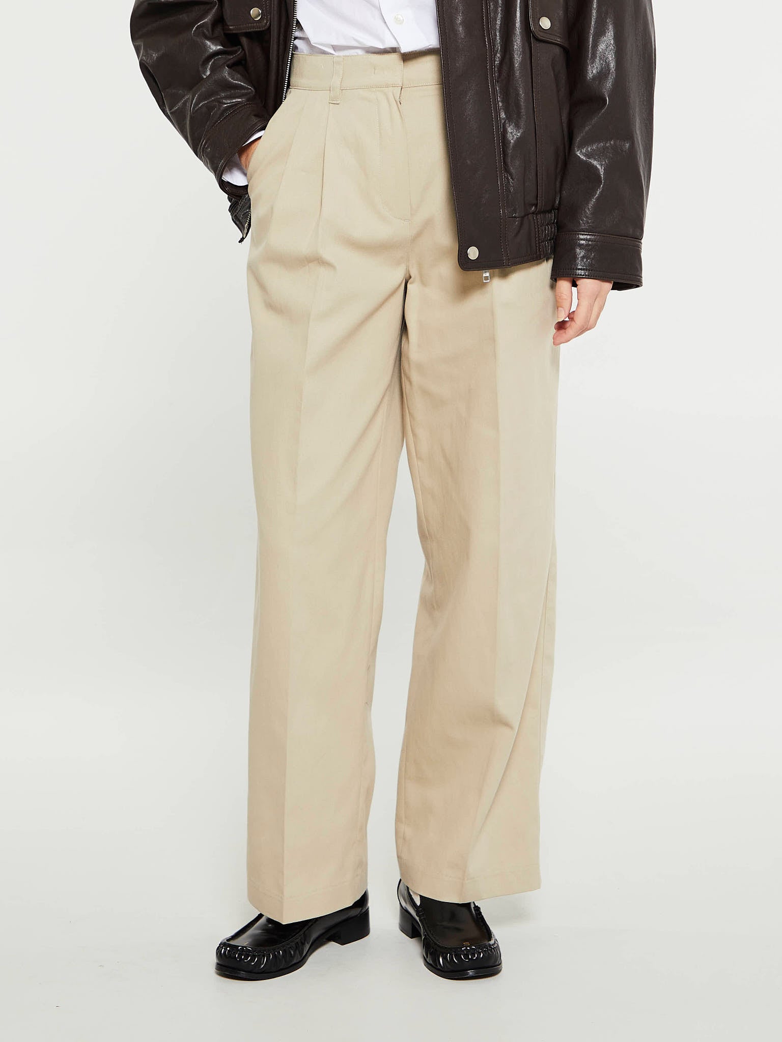 Dunst - Double Pleated Chino Slacks in Beige