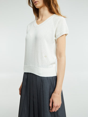 Dunst - Summer Linen V-Neck Knit in Natural