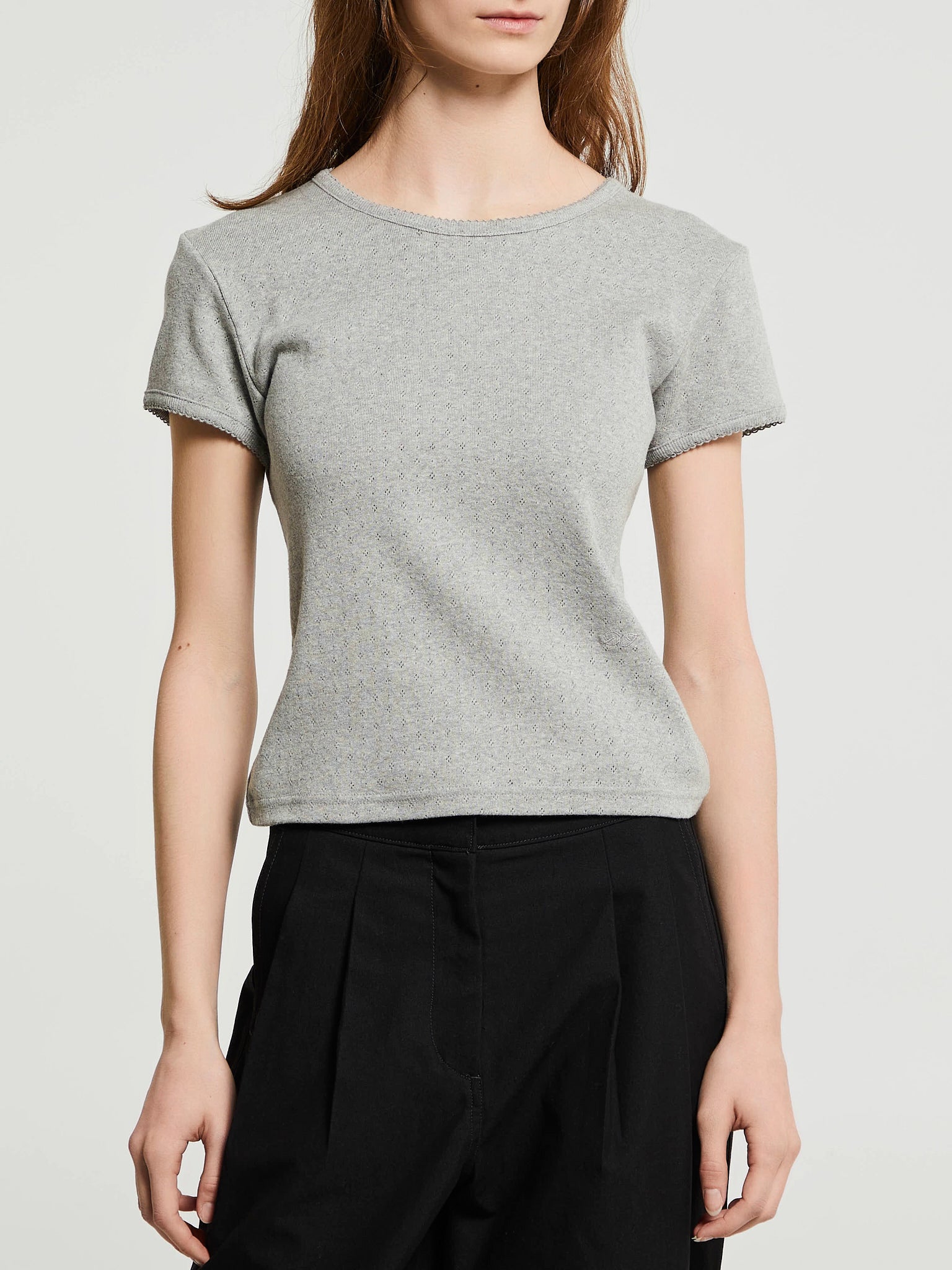 Dunst - Essential Slim-Fit Crochet Top in Melange Grey