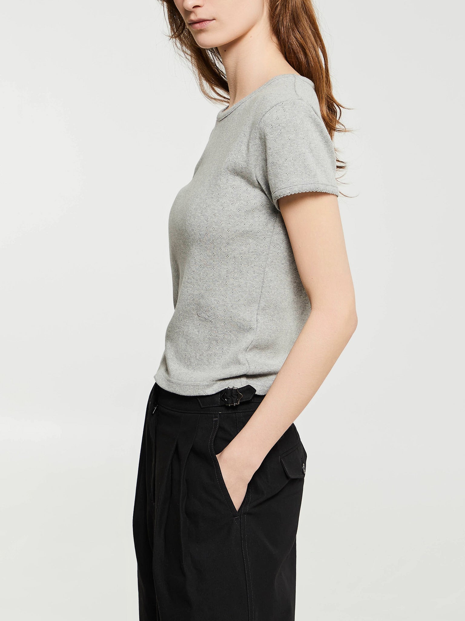 Dunst - Essential Slim-Fit Crochet Top in Melange Grey